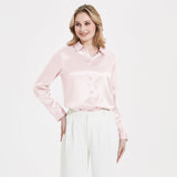 Elegant Womens Pearl Backle Silk Blouse Silk à manches longues