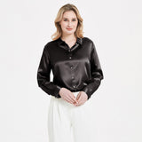 Elegant Womens Pearl Backle Silk Blouse Silk à manches longues