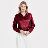 Elegant Womens Pearl Backle Silk Blouse Silk à manches longues