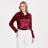 Elegant Womens Pearl Backle Silk Blouse Silk à manches longues