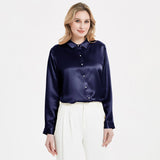 Elegant Womens Pearl Backle Silk Blouse Silk à manches longues