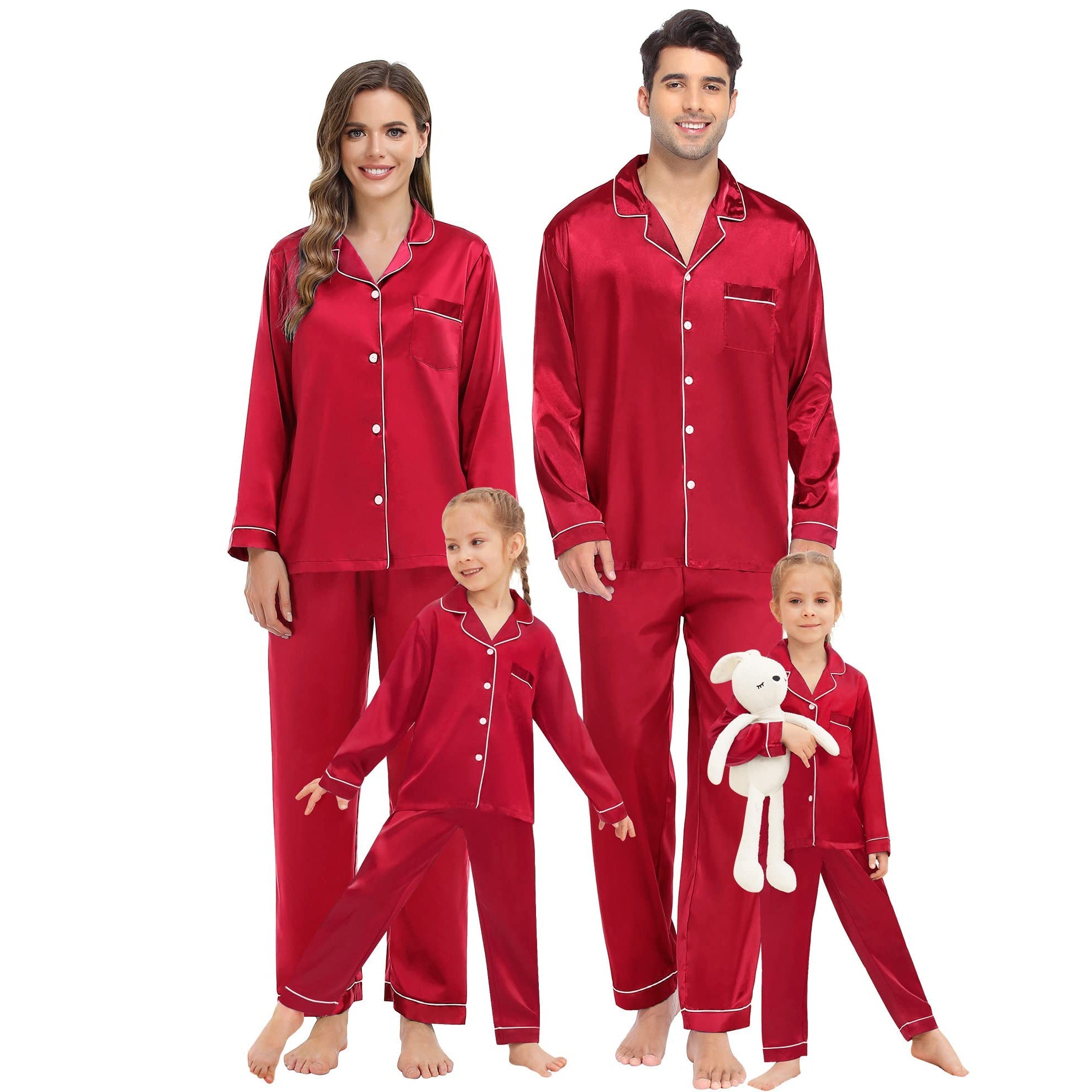 Family Matching Pajamas Set Luxurious Silk Family Pajamas Home Wear for Men and Women - slipintosoft