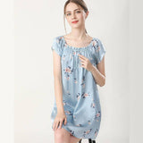 Women's Flowere Silk Nightgown Floral Printed Silk Dress Ladies' Silk Nightwear - slipintosoft