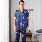 Short Sleeved Silk Pajama Set For Mens Print Luxury Best Silk Loungewear - slipintosoft