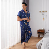 Short Sleeved Silk Pajama Set For Mens Print Luxury Best Silk Loungewear - slipintosoft