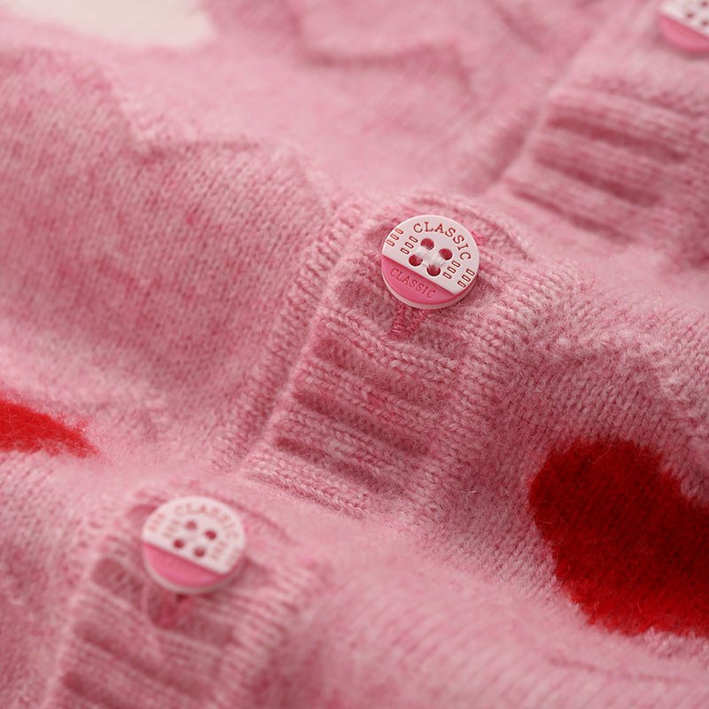 Girls Cashmere Cardigan Heart Pattern Kids Button Front Cashmere Sweater