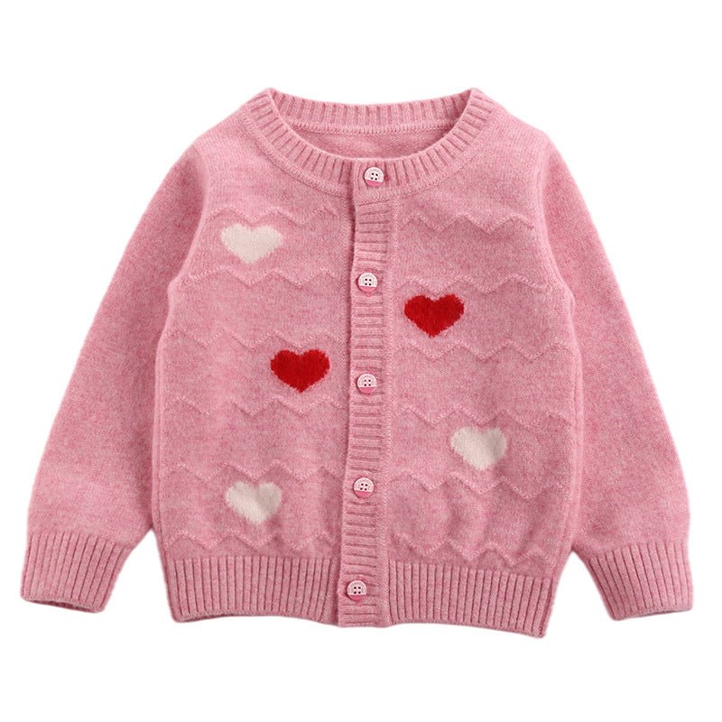 Girls Cashmere Cardigan Heart Pattern Kids Button Front Cashmere Sweater