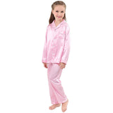 Ensemble pyjama en soie pour filles, pyjama long en soie pour enfants, vêtements de nuit en soie