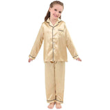 Ensemble pyjama en soie pour filles, pyjama long en soie pour enfants, vêtements de nuit en soie