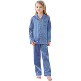 Ensemble pyjama en soie pour filles, pyjama long en soie pour enfants, vêtements de nuit en soie