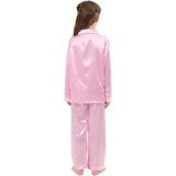 Ensemble pyjama en soie pour filles, pyjama long en soie pour enfants, vêtements de nuit en soie