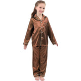 Ensemble pyjama en soie pour filles, pyjama long en soie pour enfants, vêtements de nuit en soie