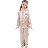 Ensemble pyjama en soie pour filles, pyjama long en soie pour enfants, vêtements de nuit en soie