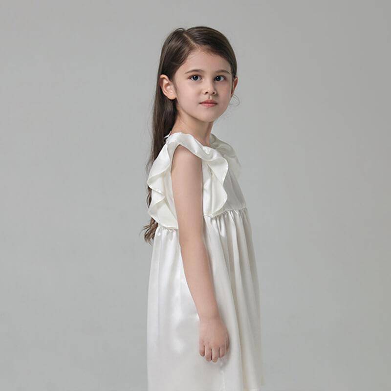 19 Momme Grils Silk Nightgown Cute Princess Dress with Ruffles Kid's Luxury Sleep Dress -  slipintosoft