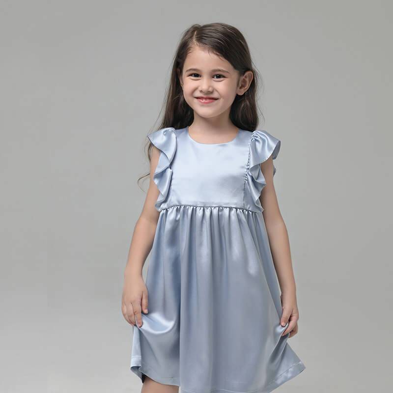 19 Momme Grils Silk Nightgown Cute Princess Dress with Ruffles Kid's Luxury Sleep Dress -  slipintosoft