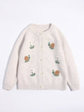 Kids Cashmere Cardigan Snail Flower Embroidery Knit Cashmere Sweater for Children