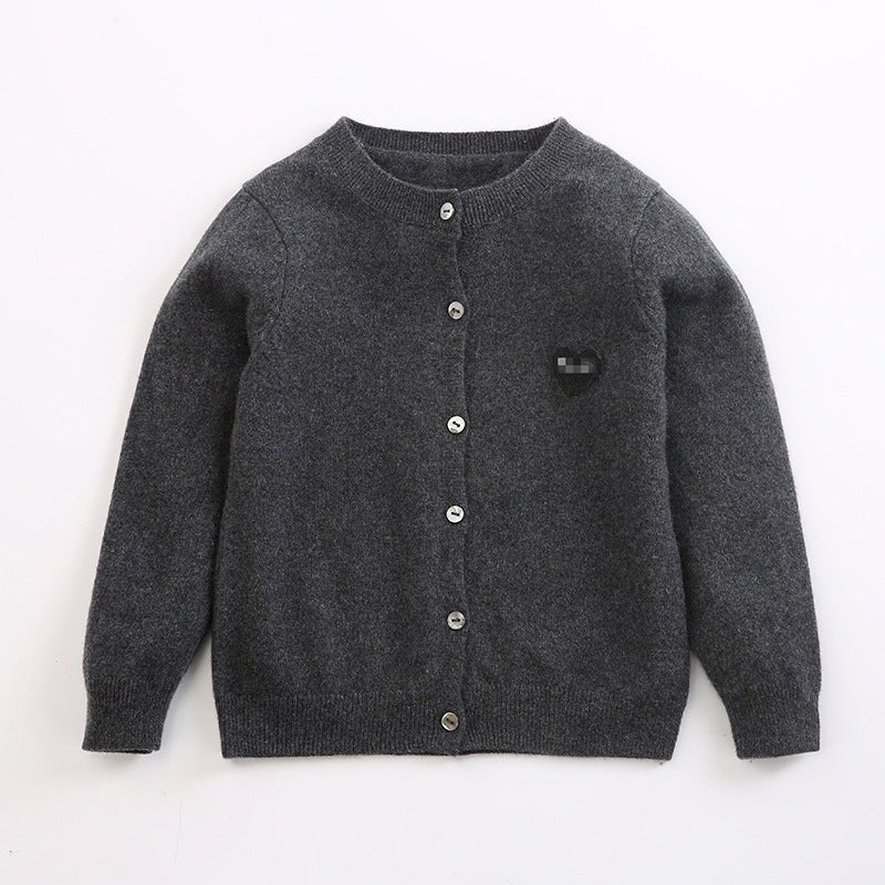 Kids Crew Neck Cashmere Cardigan Button Front Knit Cashmere Sweater
