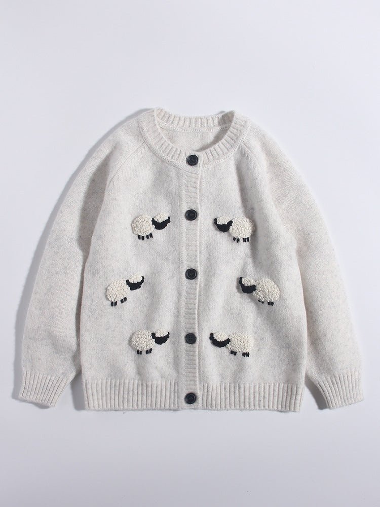 Kids Pure Cashmere Cardigan 3D Sheep Embroidery Cashmere Sweater