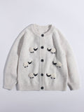 Kids Pure Cashmere Cardigan 3D Sheep Embroidery Cashmere Sweater