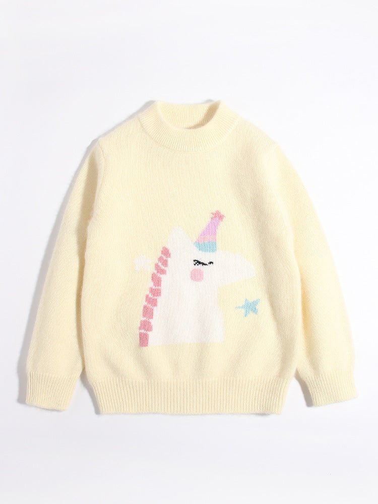 Kids Pure Cashmere Sweater Unicorn Intarsia Knit Cashmere Pullover