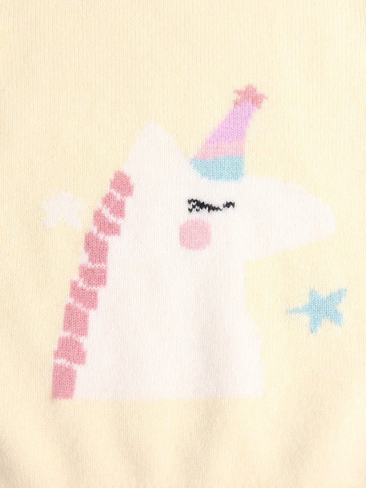 Kids Pure Cashmere Sweater Unicorn Intarsia Knit Cashmere Pullover