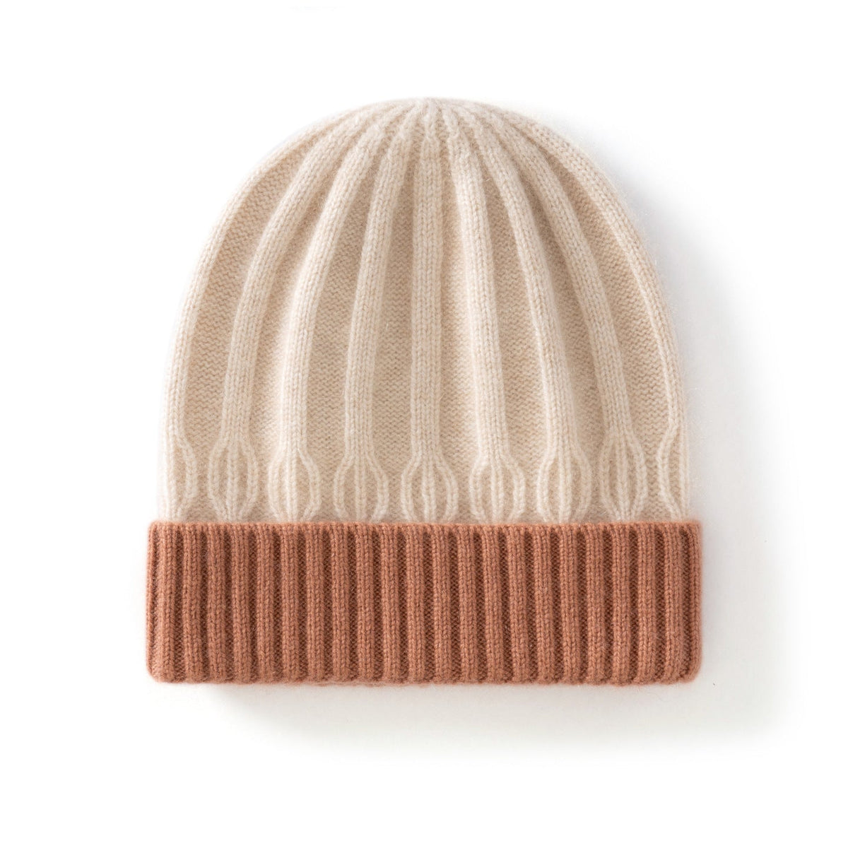 Kids Ribbed Cashmere Knit Beanie Folded Edge Colorblock Cashmere Knit Hat
