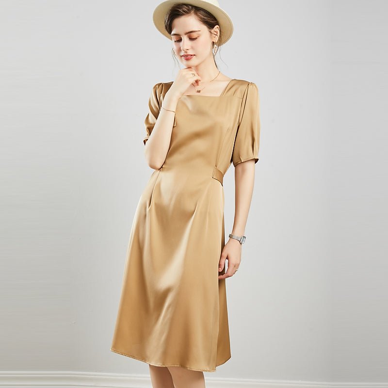 100% Mulberry Silk Women's Silk Dress Retro French Silk Dresse Short Sleeves Silk Dress - slipintosoft