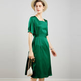 100% Mulberry Silk Women's Silk Dress Retro French Silk Dresse Short Sleeves Silk Dress - slipintosoft