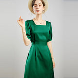 100% Mulberry Silk Women's Silk Dress Retro French Silk Dresse Short Sleeves Silk Dress - slipintosoft