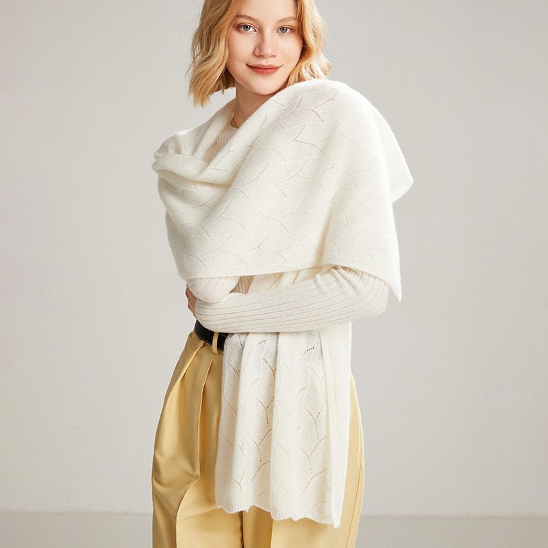 Long Cut - out Cashmere Scarf for Women Double Layer Solid Cashmere Shawl and Wraps