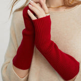 Long Fingerless Gloves Soft Cashmere Ribbed Knit Gloves Cashmere Wrist Protection - slipintosoft