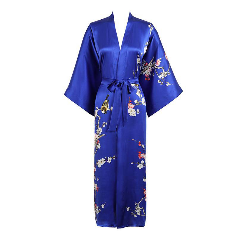 Quality 100% Long Silk Kimono for Women Cherry Blossom Printing Ladies Luxury Mulberry Silk Kimono Robe -  slipintosoft