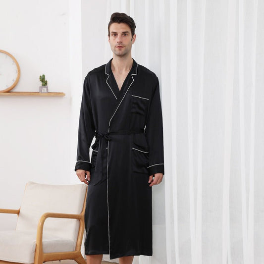 Robe de soie longue pour hommes peignoir en soie pure de luxe avec poches