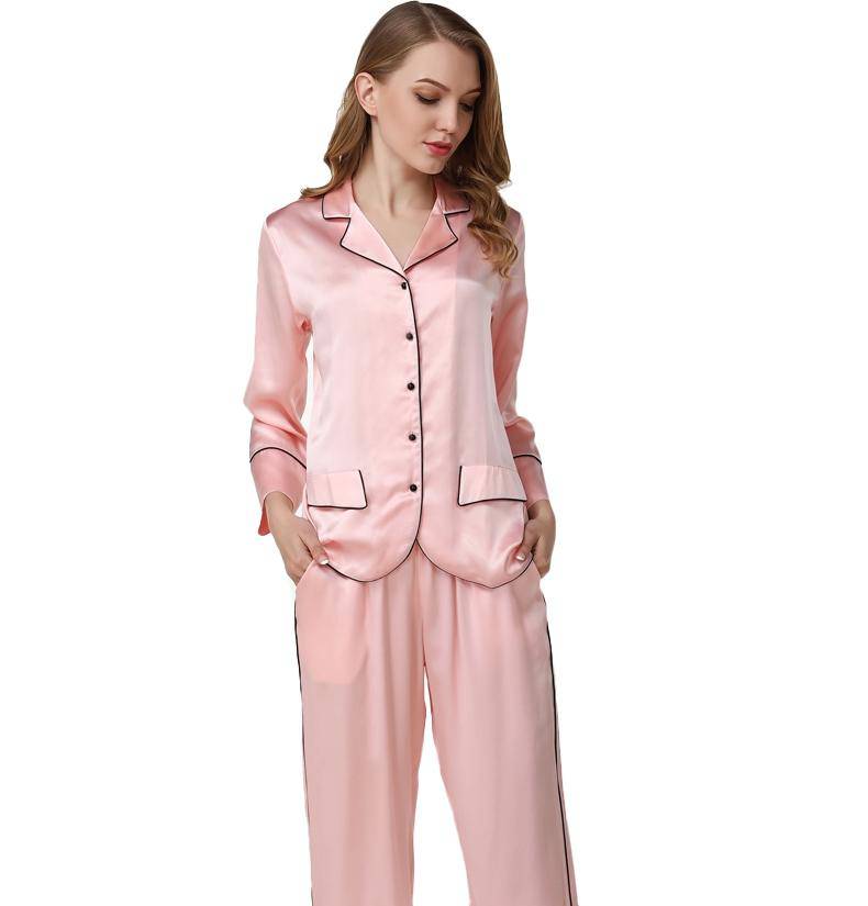 Best Silk Pyjamas Set For Women Long Sleeved Ladies Silk Pajamas 100% Silk Nightwear With Pocket -  slipintosoft