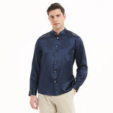 Chemise en soie de luxe pour hommes, hauts en soie sans col à manches longues