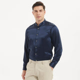 Chemise de soie de luxe pour hommes haut de soie à manches longues sans col