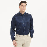 Chemise de soie de luxe pour hommes haut de soie à manches longues sans col