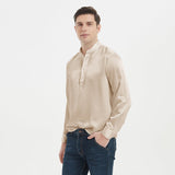 Shirts Henley en soie de luxe pour hommes Pure Silk Stand Collar