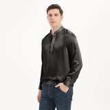 Shirts Henley en soie de luxe pour hommes Pure Silk Stand Collar