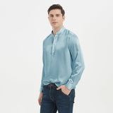 Shirts Henley en soie de luxe pour hommes Pure Silk Stand Collar