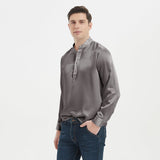 Shirts Henley en soie de luxe pour hommes Pure Silk Stand Collar