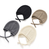 Pure Cashmere Beanie Hat Curl Edge Cashmere Ski Cap for Women Tie-able Hats