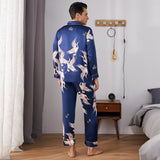 Print long Silk Pajamas Set For Men Classic ButtonDown Silk Sleepwear - slipintosoft