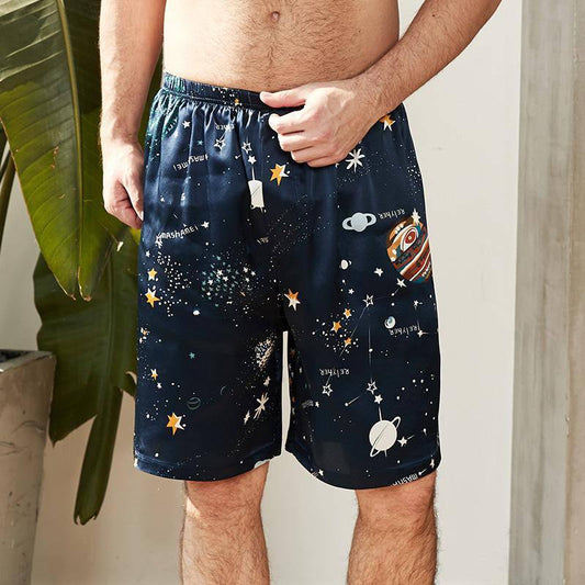 Boxer en soie imprimé pour hommes, short en soie, pantalon de pyjama