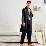 Ensemble Robe en Soie avec Pantalon pour Hommes Ensemble de Vêtements de Nuit Peignoir en Soie