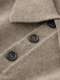 Mens Cashmere Sweater Polo Neck Cashmere Knit Pullover with Button Placket Taupe XS