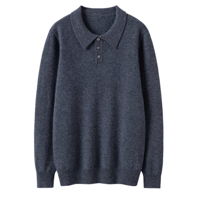 Mens Cashmere Sweater Polo Neck Cashmere Knit Pullover with Button Placket Gray XS
