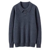 Mens Cashmere Sweater Polo Neck Cashmere Knit Pullover with Button Placket Gray XS