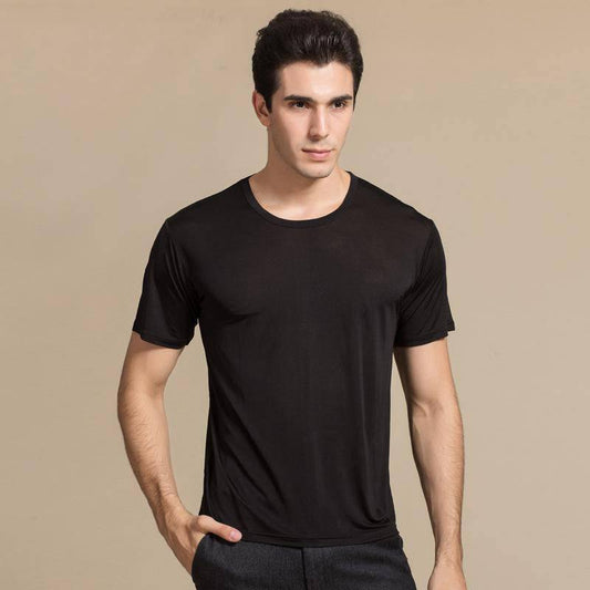 T-shirt en soie à manche classique pour hommes chemises en soie tricot