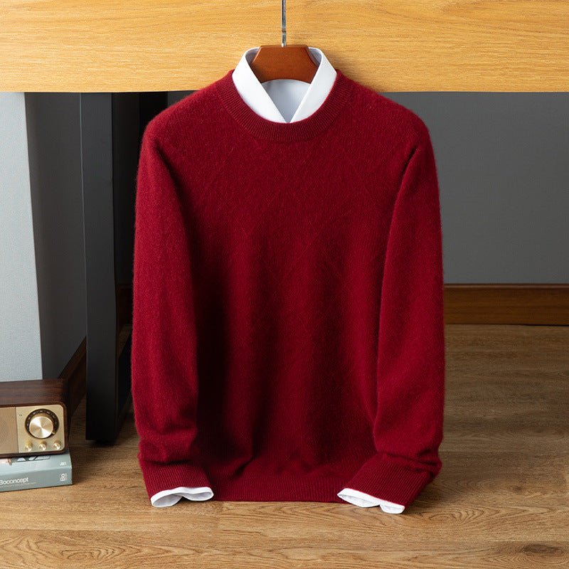 mens crew neck cashmere sweater cashmere diamond textured knitted sweatershirt - slipintosoft